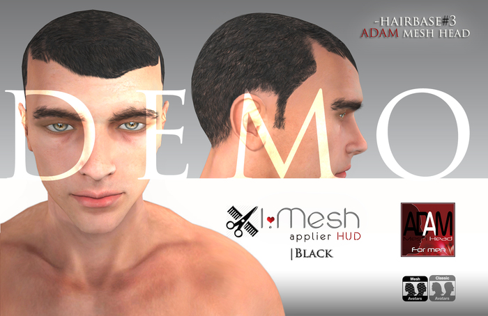[i.mesh] - DEMO - Hairbase#3 BLACK (hud) - ADAM applier