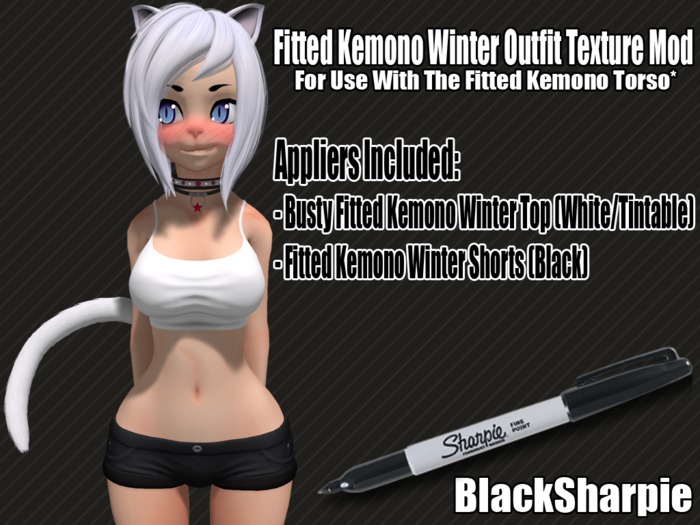 [BS] Fitted Kemono Winter Outfit (White Top & Black Shorts)