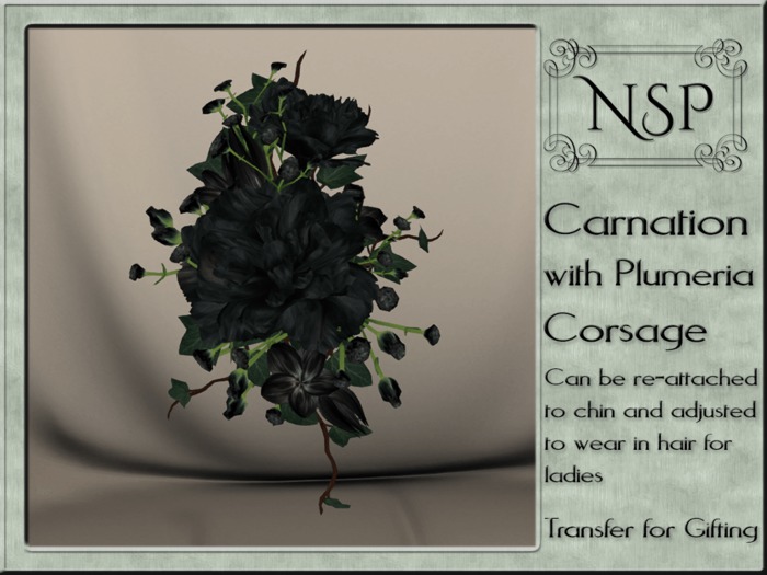 NSP Carnation & Plumera Corsage - Black V2