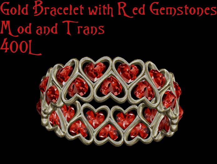 Alien's Creations Gold Hearts with Red Stones Bracelet