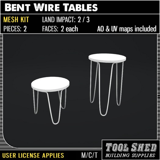 Second Life Marketplace - Tool Shed - Bent Wire Tables Mesh Kit