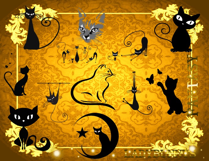 BLack Cat Wall Art {full perm applique textures}