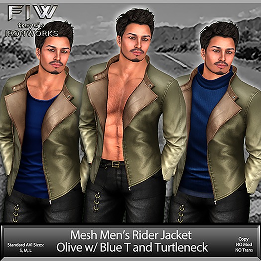 Mesh Mens Rider Jacket - OD Green/Blue TN/Blue Shirt