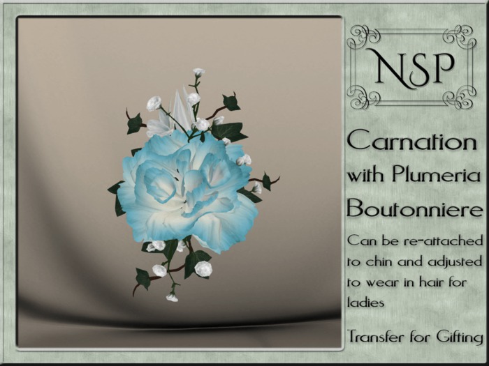 NSP Carnation & Plumera Boutonniere - Powder Blue