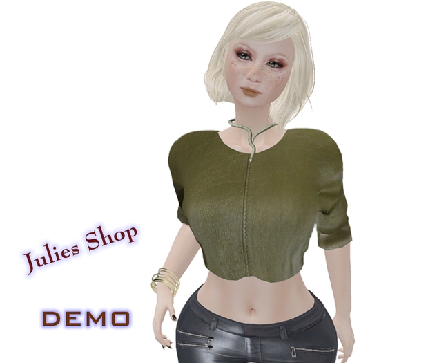 Simples top de couro curto / Olive * malha ( mesh ) adequada e clássico DEMO