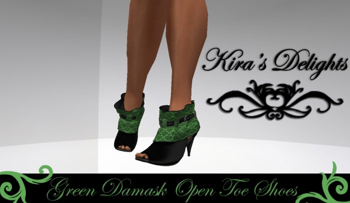 Kira's Open Toe Shoes Box - Green Damask