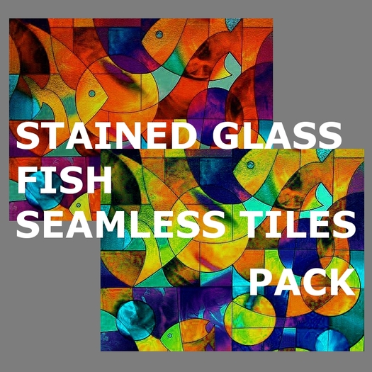Stained glass fish seamless tiles pack