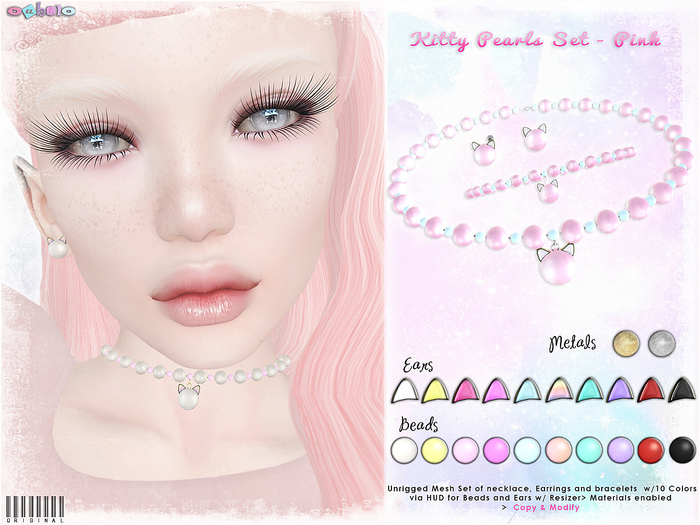 [ bubble ] Kitty Pearls Set - Pink