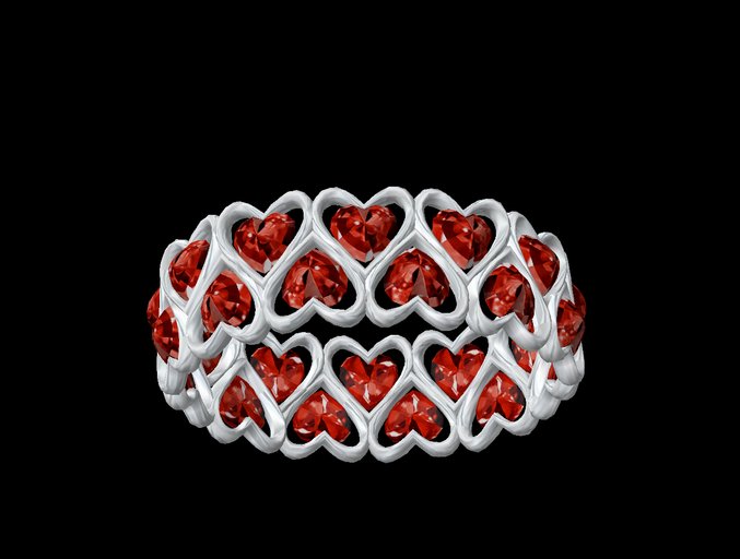 Alien's Creations SIlver Hearts with Red Stones Bracelet