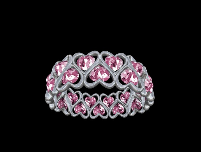 Alien's Creations Silver Hearts with Pink Stones Bracelet