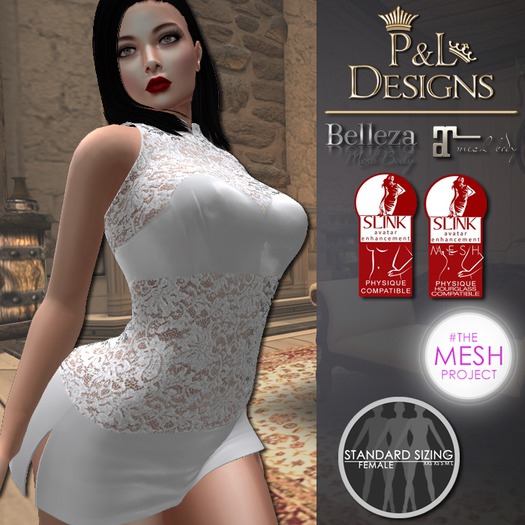 [P&L] - Satin and Lace Dress White