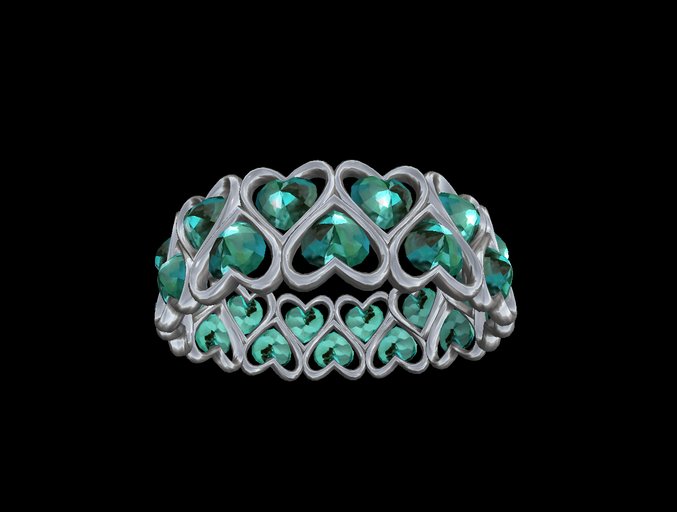 Alien's Creations SIlver Hearts with Green Stones Bracelet