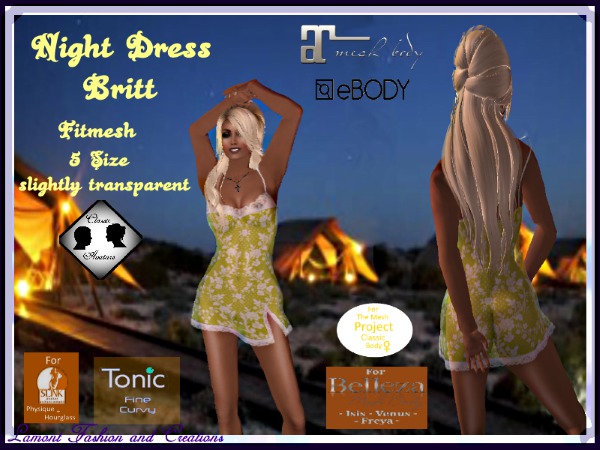 ~V~ Night Dress Britt Fitmesh