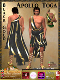 *Goddess* Apollo Toga Costume in Black Gold w/Appliers