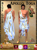 *Goddess* Apollo Toga Costume in Blue Gold w/Appliers