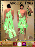 *Goddess* Apollo Toga Costume in Green Gold w/Appliers