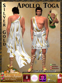 *Goddess* Apollo Toga Costume in Silver Gold w/Appliers