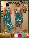 *Goddess* Apollo Toga Costume in Teal Gold w/Appliers