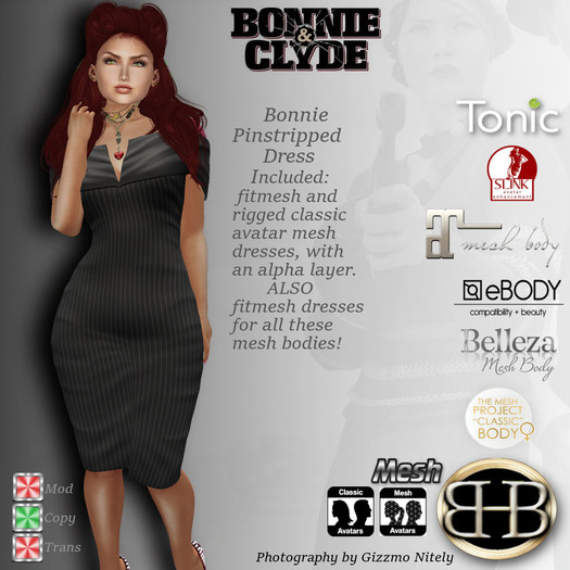 !!BHB!! BONNIE PINSTRIPPED DRESS MESH (tonic, slink, maitreya, ebody, belleza, tmp, classic)