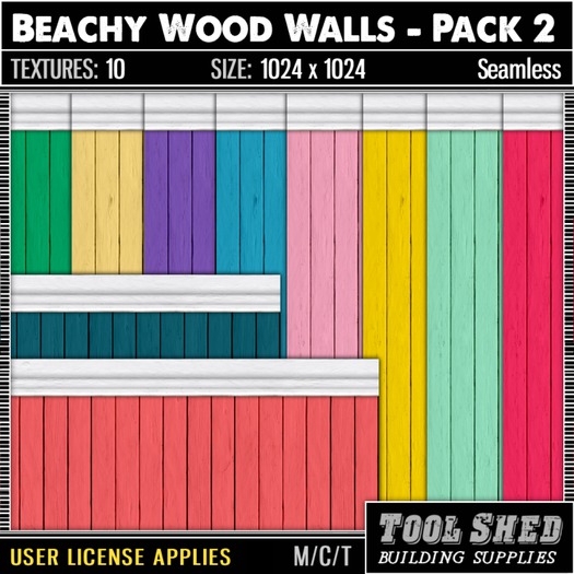 Second Life Marketplace - Tool Shed - Beachy Wood Walls - Pack 2