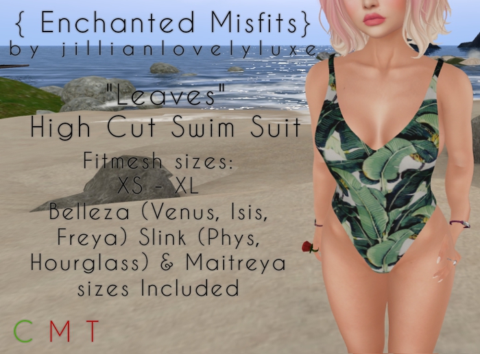 {EM} High Cut Swim Suit - Leaves - {Wear Me!}