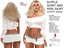 *BSASSY* RUFFLE SHIRT AND JEAN MINI SKIRT WHITE