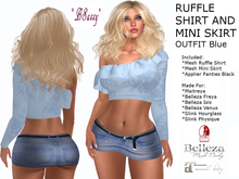 *BSASSY* RUFFLE SHIRT AND MINI JEAN SKIRT BLUE