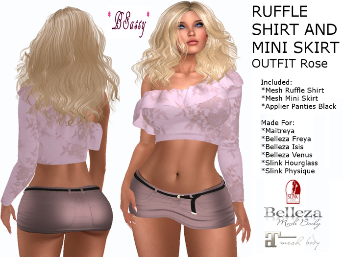 *BSASSY* RUFFLE SHIRT AND MINI SKIRT ROSE