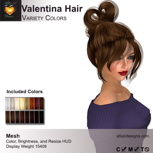 A&A Valentina Hair Variety Colors Pack. Resizable mesh womens updo hairstyle