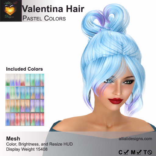 A&A Valentina Hair Pastel Colors Pack. Resizable mesh womens updo hairstyle