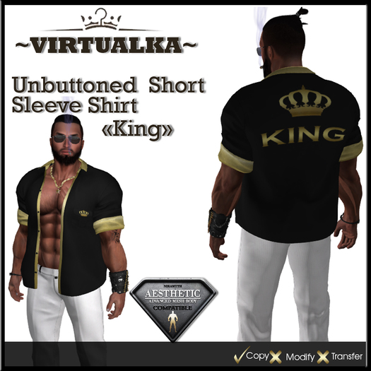 ~V~Unbuttoned Short Sleeve Shirt "King"(Aesthetic)