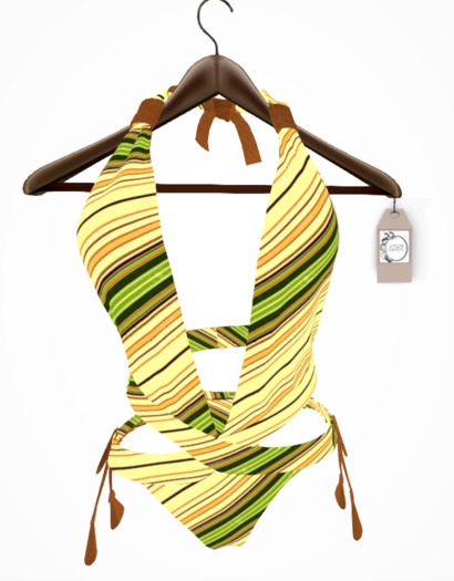 Eden Boutique Green Striped Halter Bathing Suit