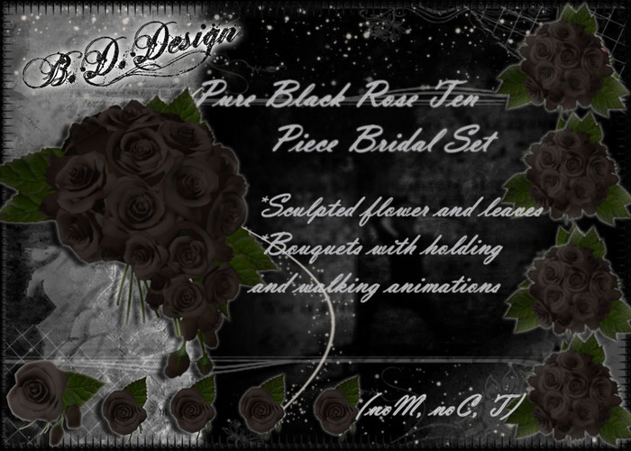 .::B.D.Design::. Pure Black Rose Bridal Set Full