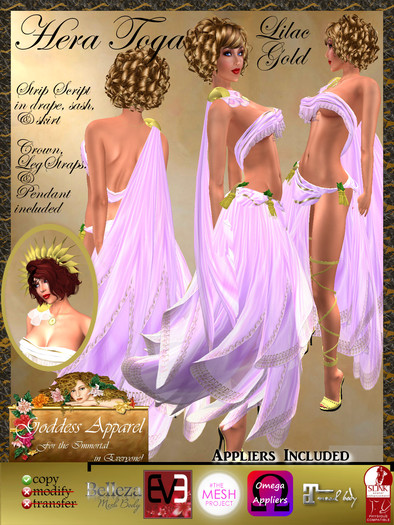 *Goddess* Hera Toga Costume in Lilac Gold w/Appliers
