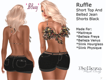 *BSASSY* RUFFLE SHORT TOP AND BELTED JEAN SHORTS BLACK