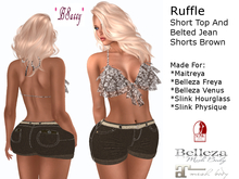 *BSASSY* RUFFLE SHORT TOP AND BELTED JEAN SHORTS BROWN