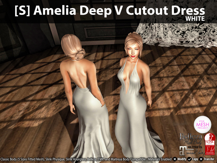 [S] Amelia Deep V Cutout Dress White
