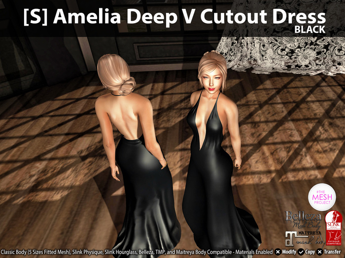 [S] Amelia Deep V Cutout Dress Black