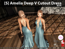 [S] Amelia Deep V Cutout Dress Blue