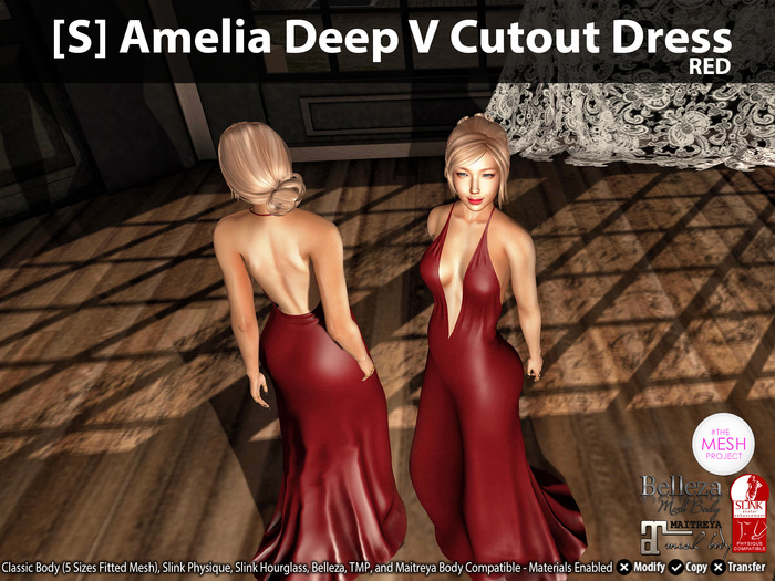 [S] Amelia Deep V Cutout Dress Red