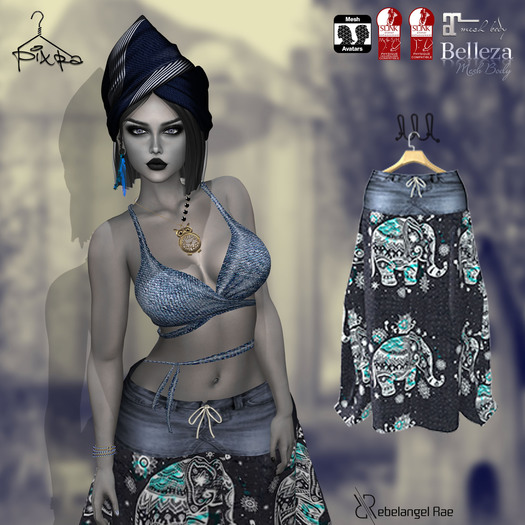 Pixra Boho Skirt Denim