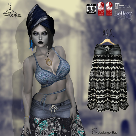 Pixra Boho Skirt Black