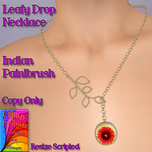 Leafy Drop Necklace Indian Paintbrush ~OF~ Boxed
