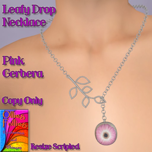 Leafy Drop Necklace Pink Gerbera ~OF~ Boxed