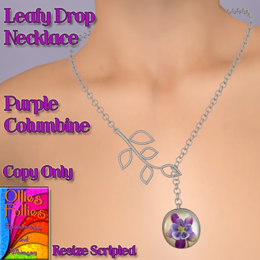 Leafy Drop Necklace Purple Columbine ~OF~ Boxed