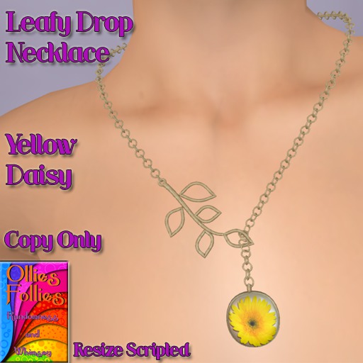 Leafy Drop Necklace Yellow Daisy ~OF~ Boxed