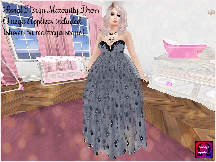 Floral Denim Maternity Dress