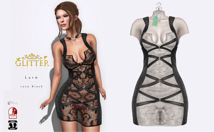 GLITTER LURE FITMESH DRESS & STANDARD LACE SEETHROUGH WHITE