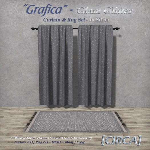 [CIRCA] - "Grafica" - Glam Glimmer Curtain & Rug Set - Silver