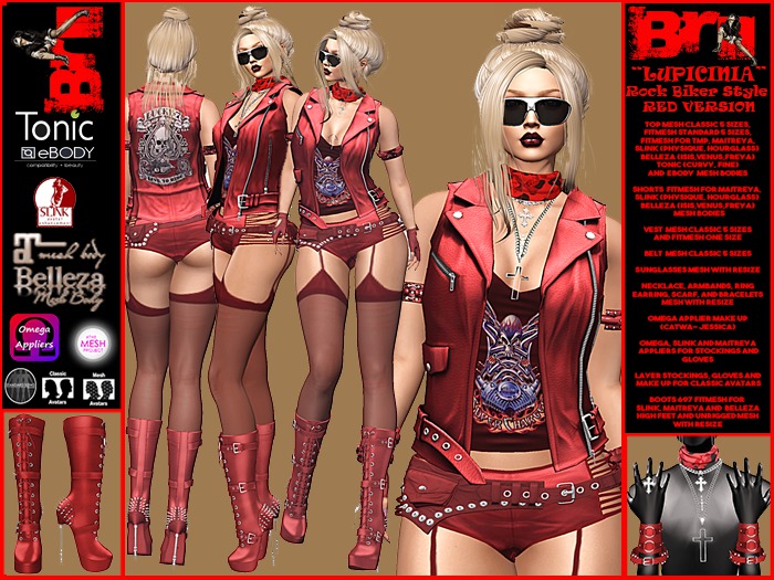 **LUPICINIA RED VERSION ROCK BIKER STYLE COMPLET OUTFIT **